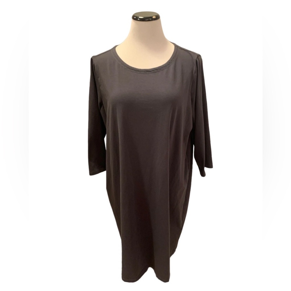 Eileen Fisher Organic Cotton Dress Sheath Shift 3/4 Sleeve  Black Size Small